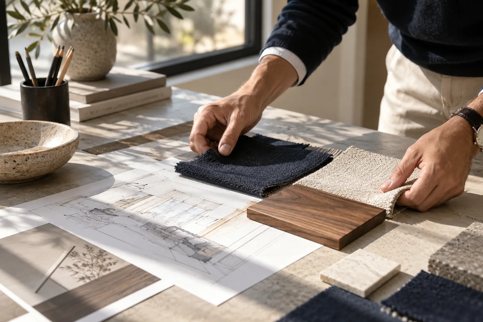 Sélection de matières et de couleurs pour un projet sur mesure