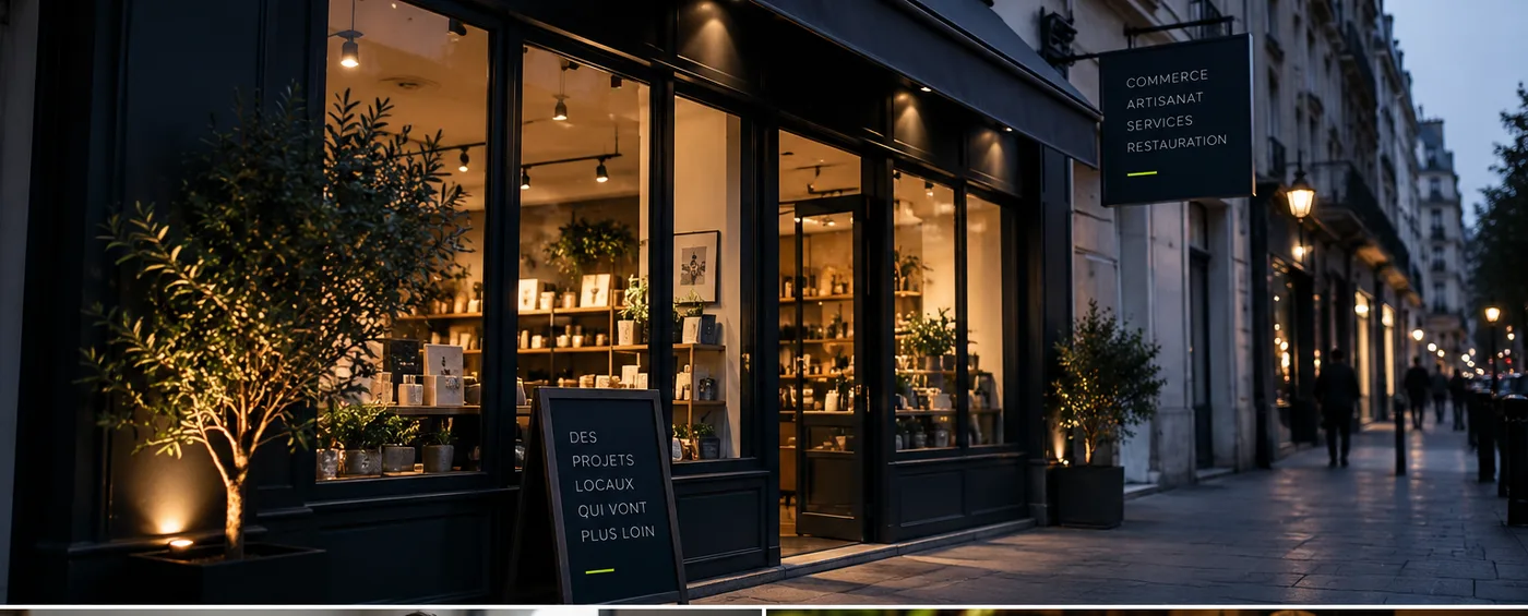 Façade d’un café à la tombée du jour